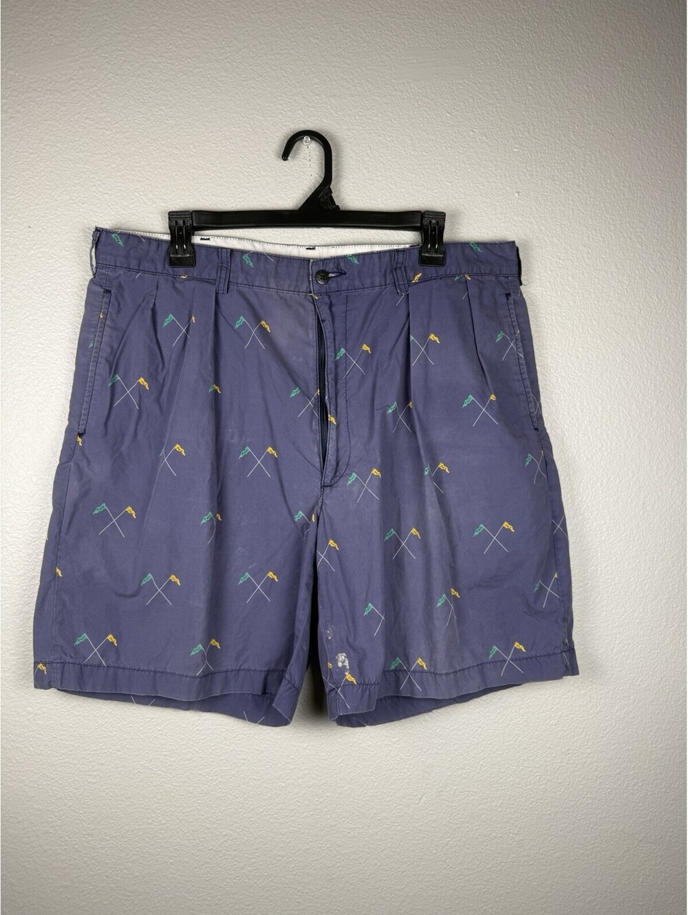 Vintage Polo Golf Ralph Lauren Shorts Mens 36 Blue Flag Print All Over Print 7.5